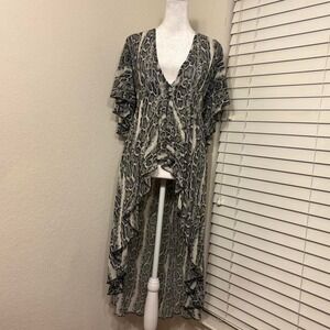 sheer flowing snakeskin high low duster coverup indie boho crochet lace size M